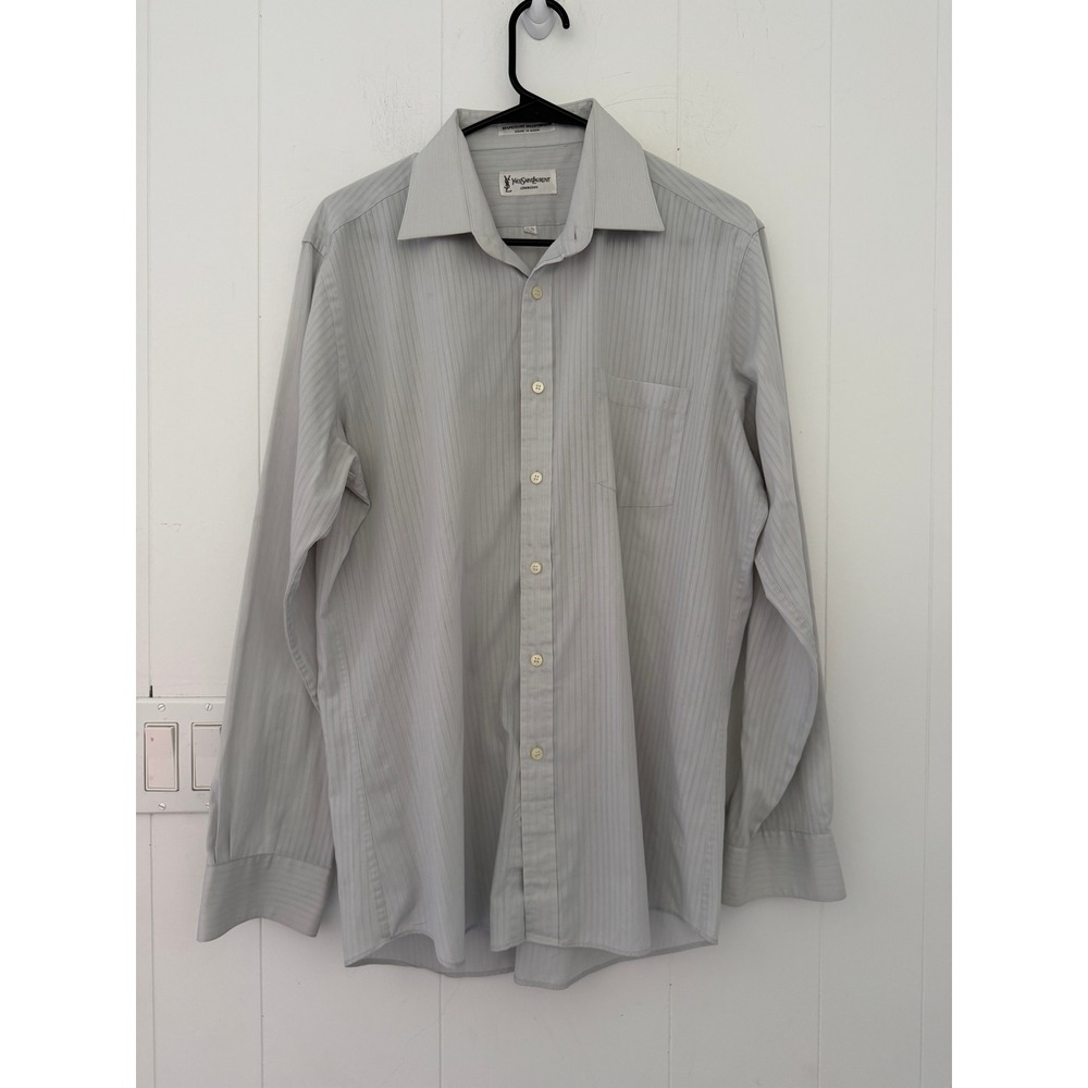 VTG 90s Yves Saint Laurent Chemises Mens Grey Button Down Dress Shirt 16.5 34-35